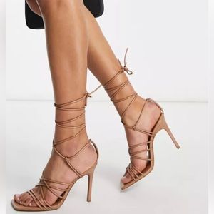 ASOS Wide Fit strappy tie leg heeled sandals size 7